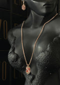 Sautoir Nid d'abeille OR ROSE & ROUGE + boucles
