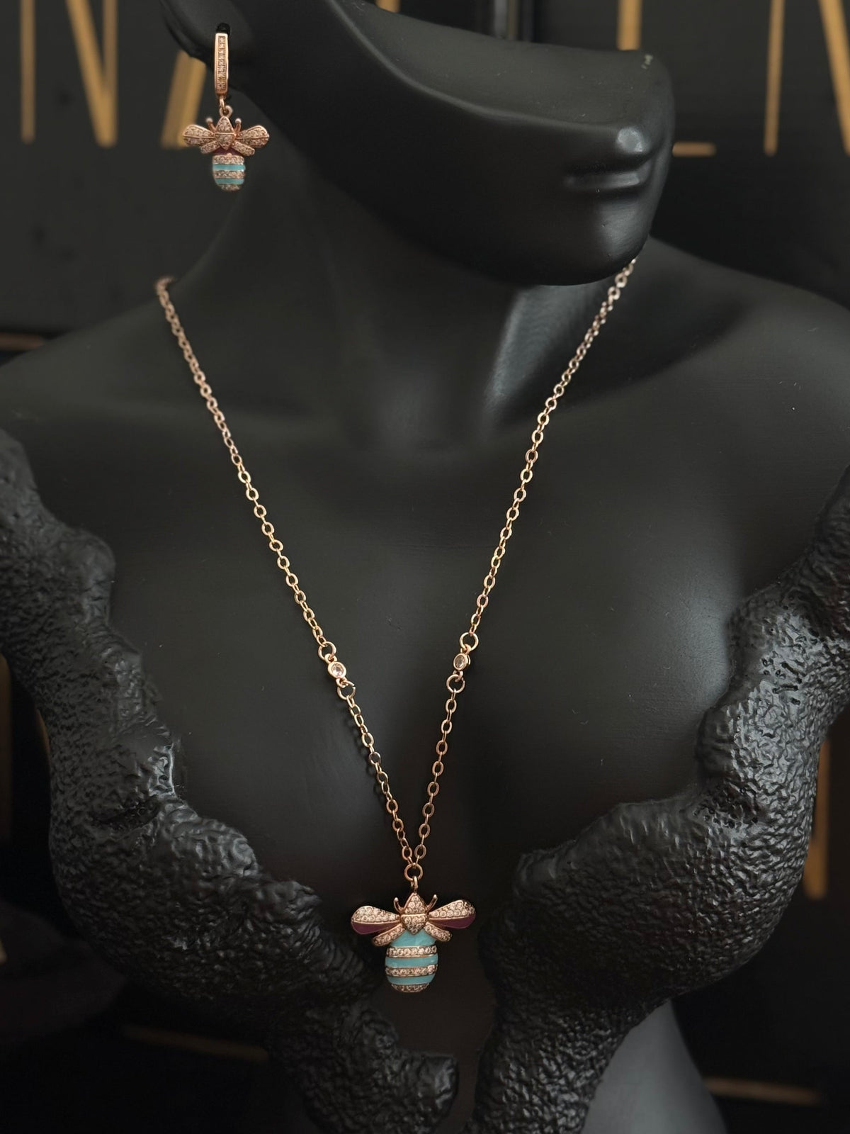 Sautoir Abeille Bleu + boucles